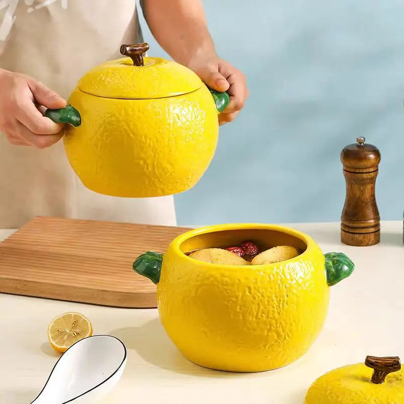 Amalfi Coast Embossed Lemon Soup Pot with Lid