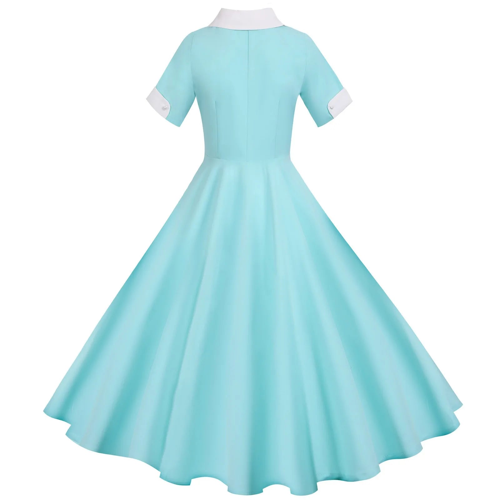 Contrast Collar Button Front Midi Dress