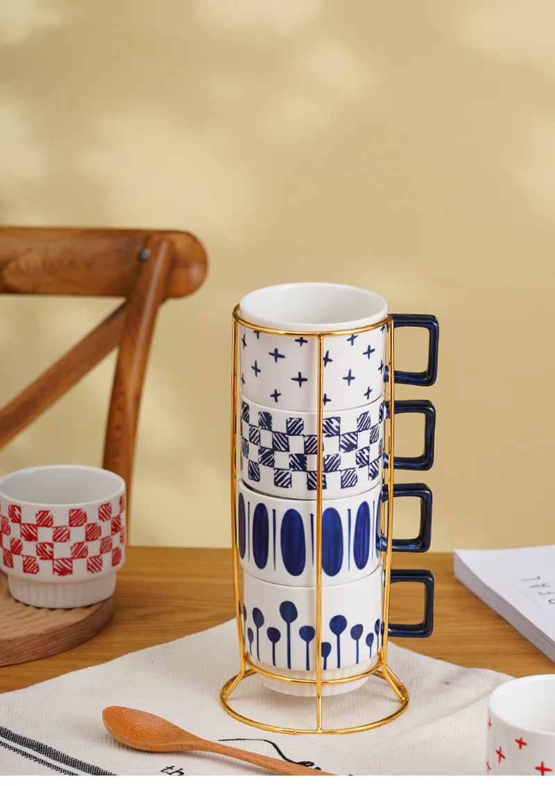 Gilded Era Polka Dot Ceramic Coffee Cup & Saucer Set
