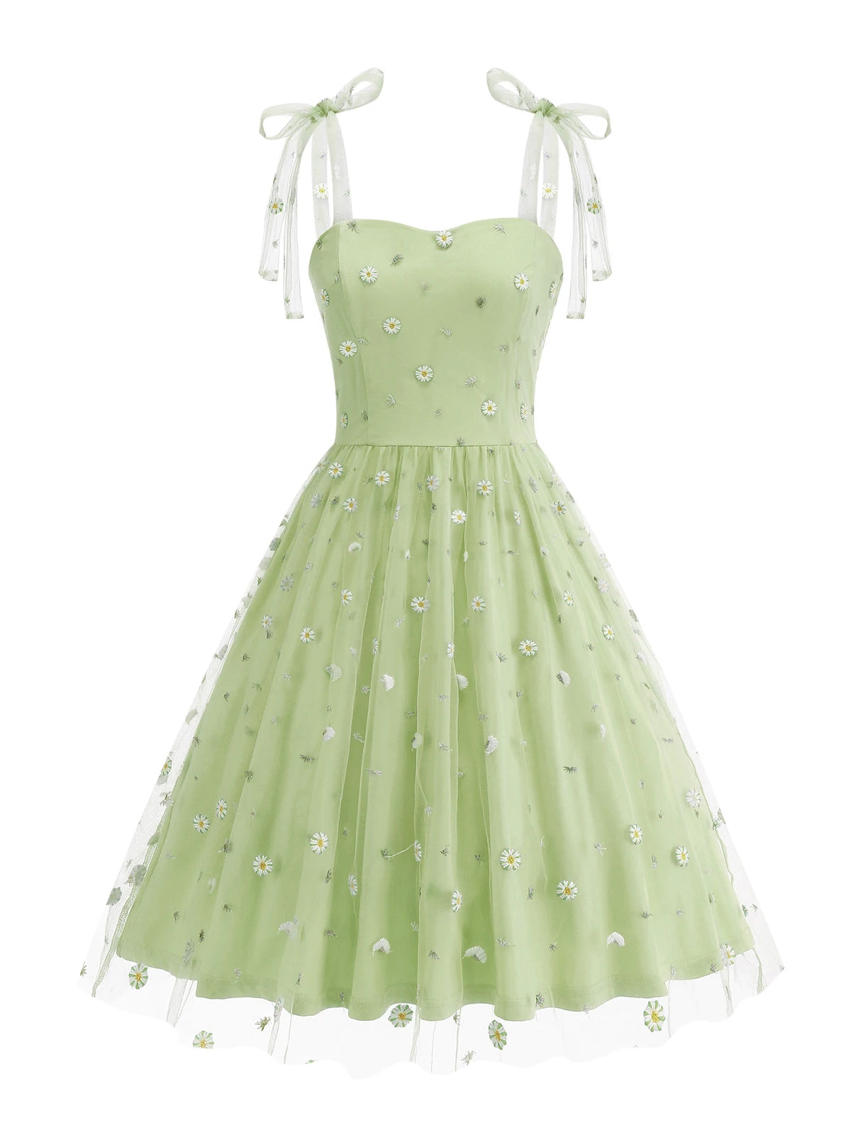 Embroidered Floral Tie Strap Midi Dress with Sheer Overlay