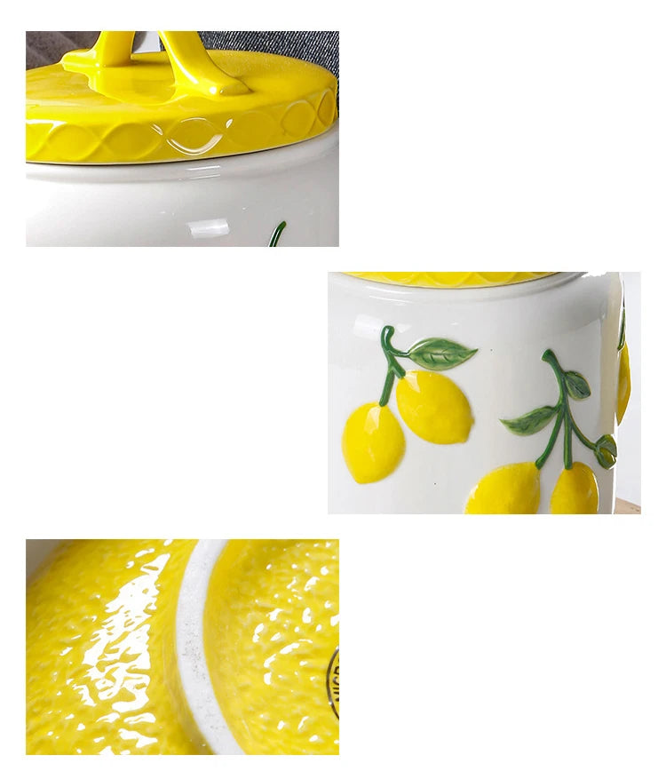 "Amalfi Coast" Embossed Lemon Ceramic Airtight Storage Canister