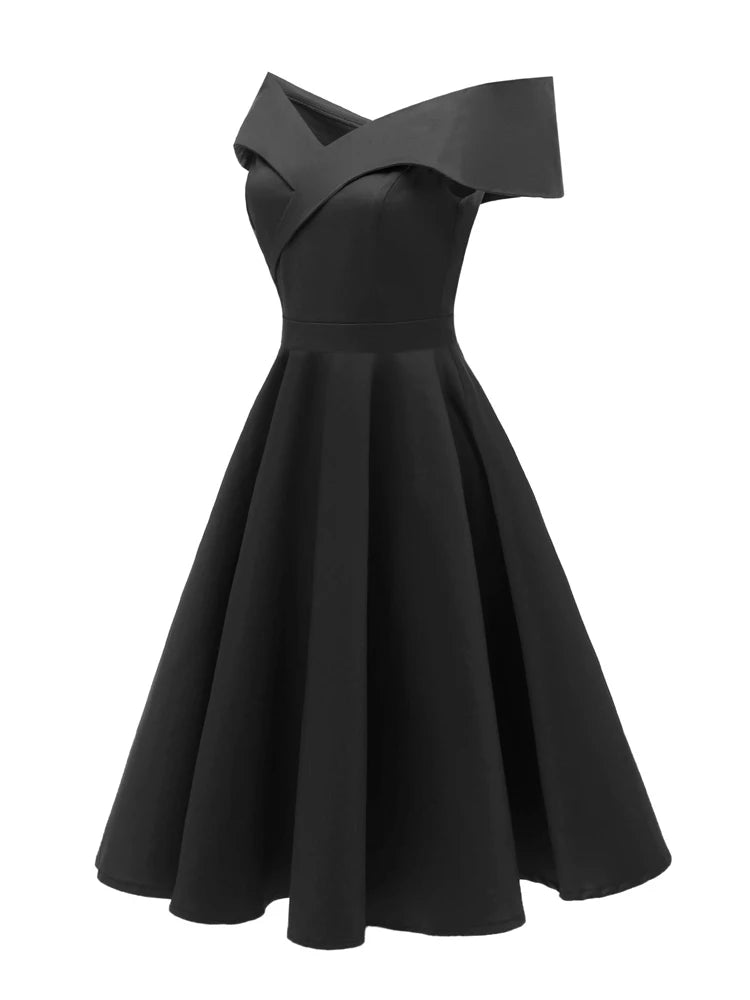 Off-Shoulder Wrap Bodice Fit & Flare Dress