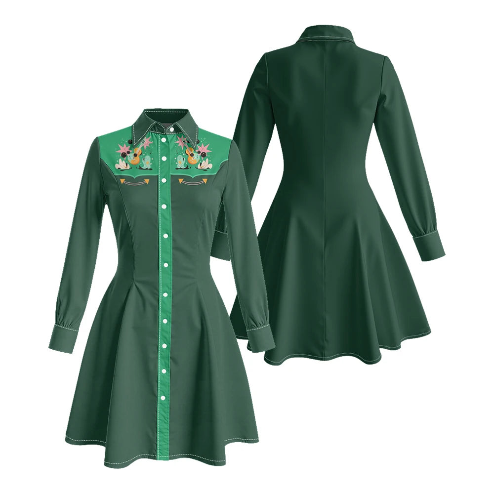 Long Sleeve Western-Style Button-Front Shirt Dress with Graphic Yoke
