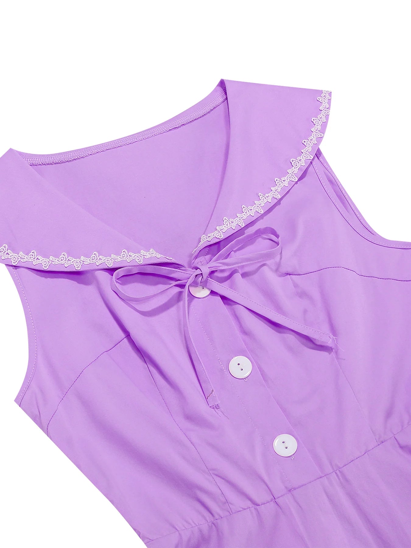 Sailor Collar Sleeveless Midi Dress with Button Front