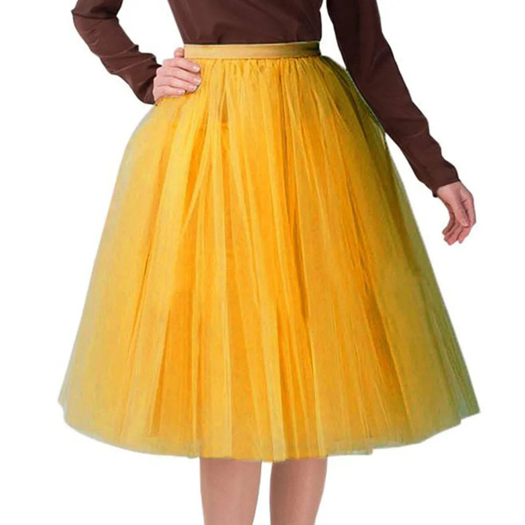 High Waist Tulle A Line Midi Skirt