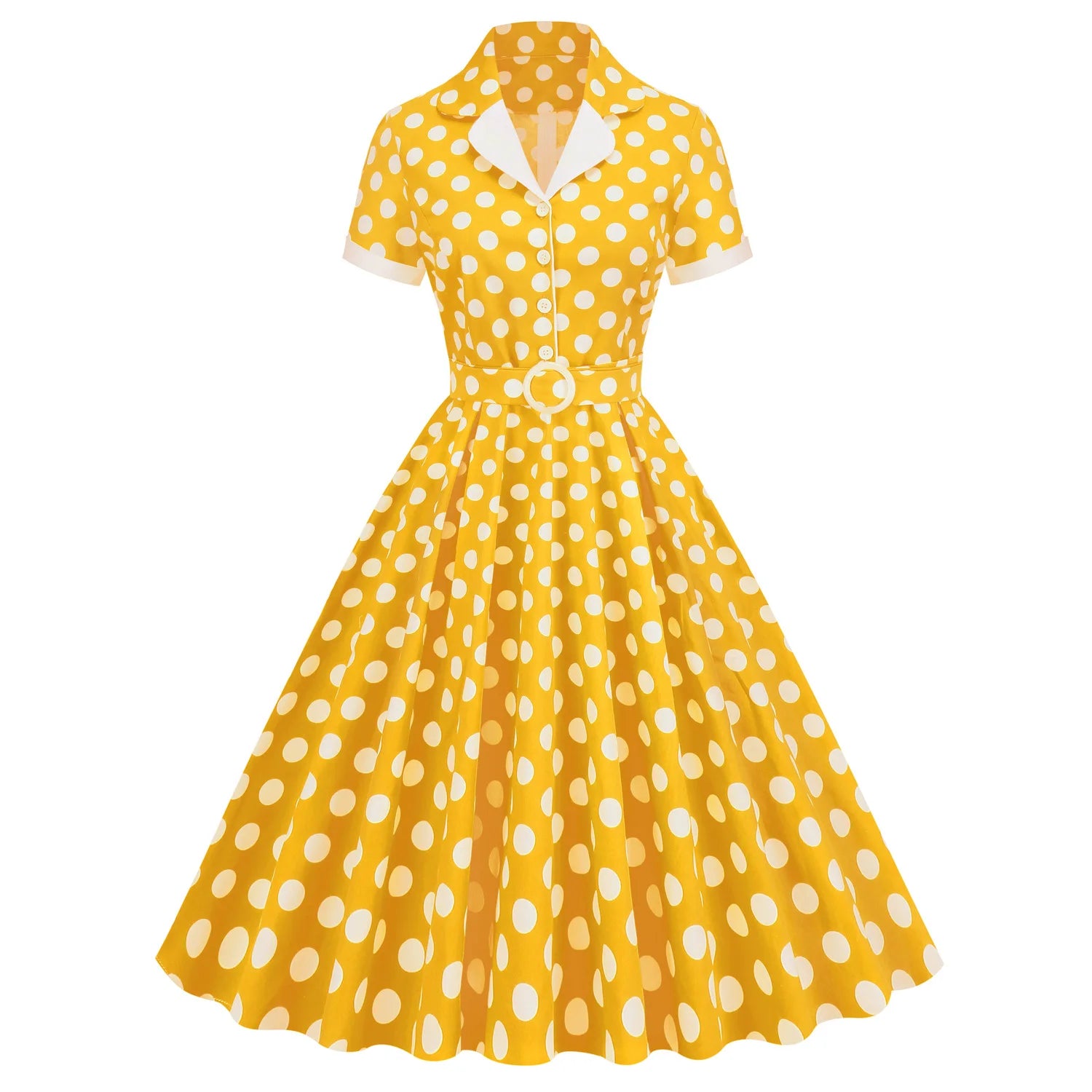 Women Vintage Polka Dots Dress Turn-down Collar Rockabilly Cocktail Party 1950s 40s Swing Dress Summer Dress