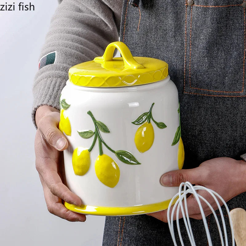 "Amalfi Coast" Embossed Lemon Ceramic Airtight Storage Canister