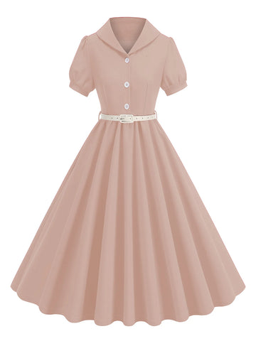 Button Front Collared Fit & Flare Dress