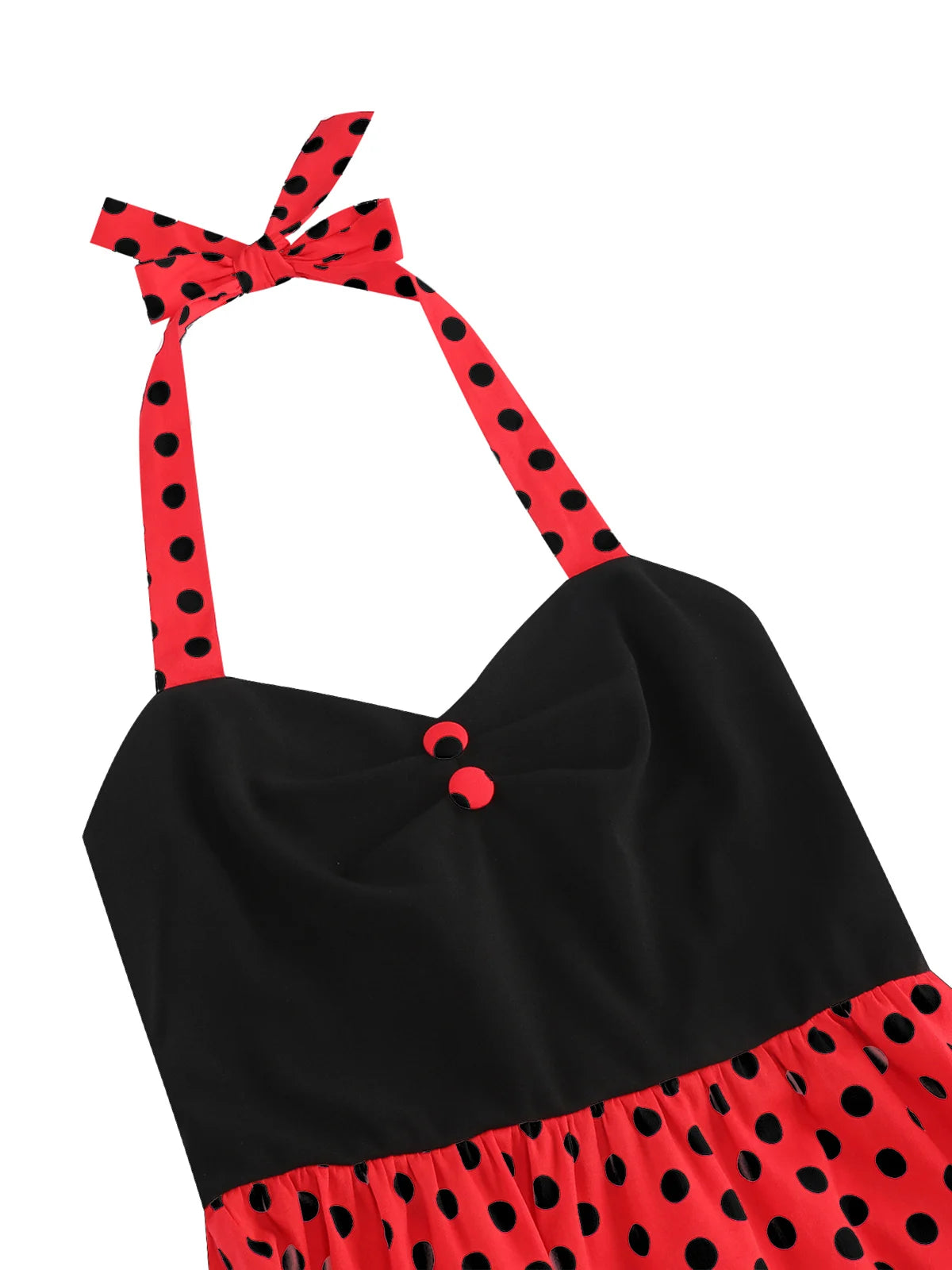 Contrast Bodice Polka Dot Halter Dress