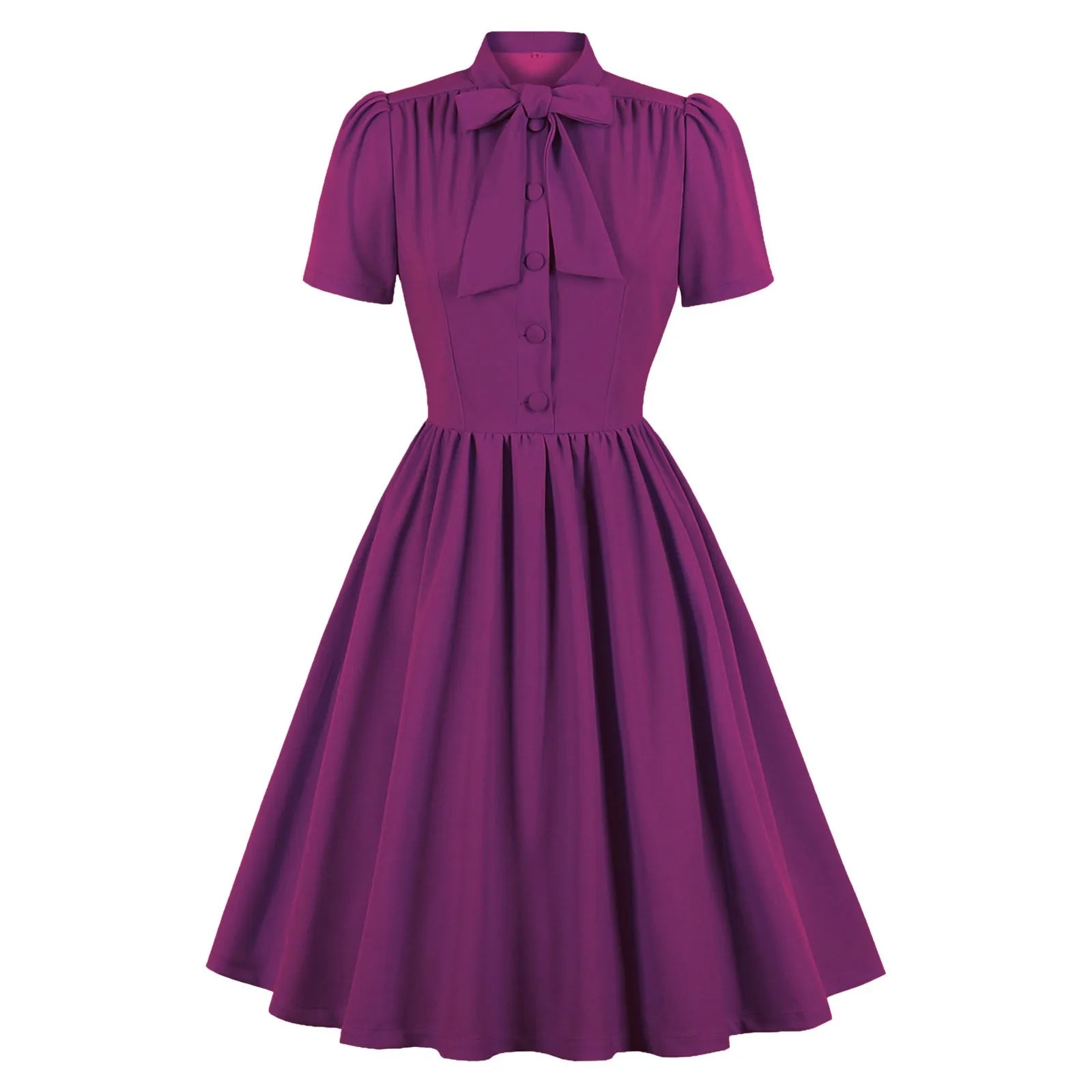 Short Sleeve Button Front Midi Dress with Neck Tie