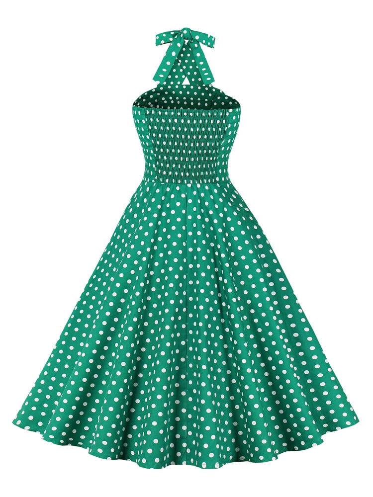 Cross Halter Polka Dot Midi Dress