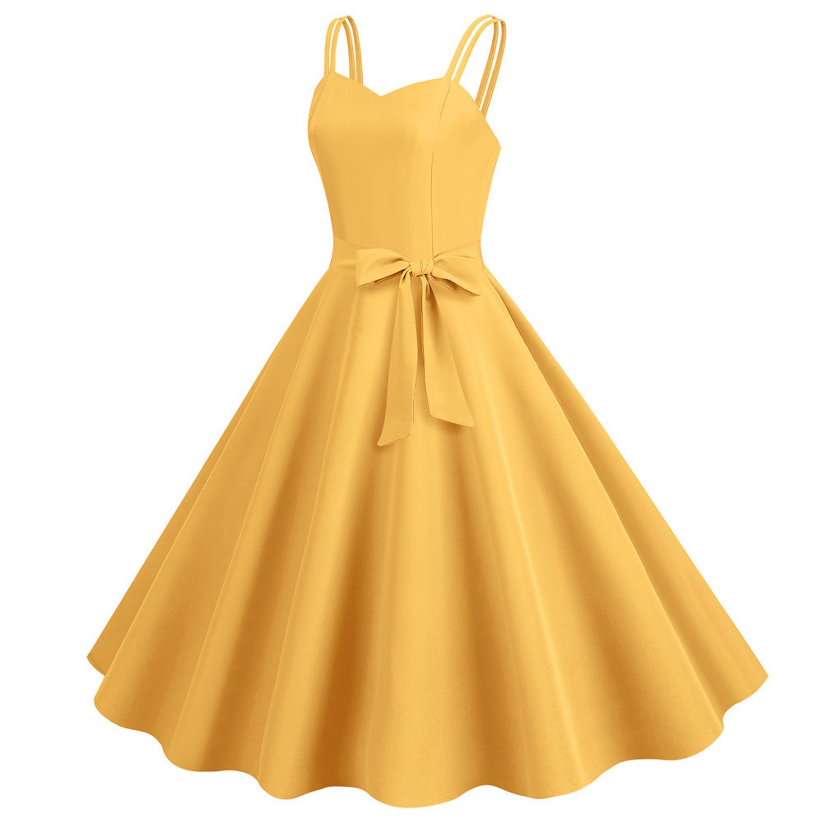 Sweetheart Neck Strappy Midi Dress with Waist Tie