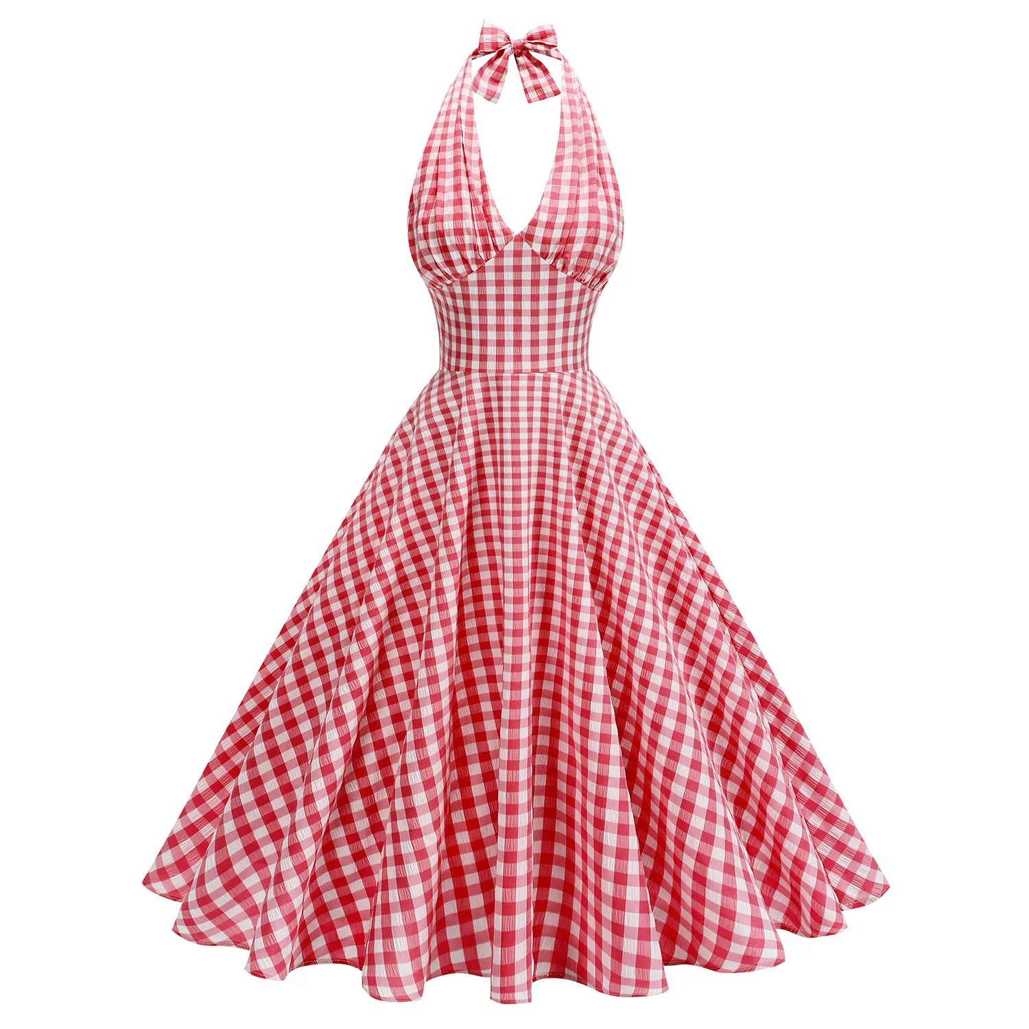Gingham Halter Full Skirt Dress