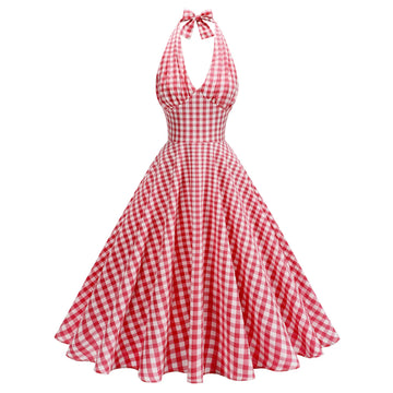 Gingham Halter Full Skirt Dress