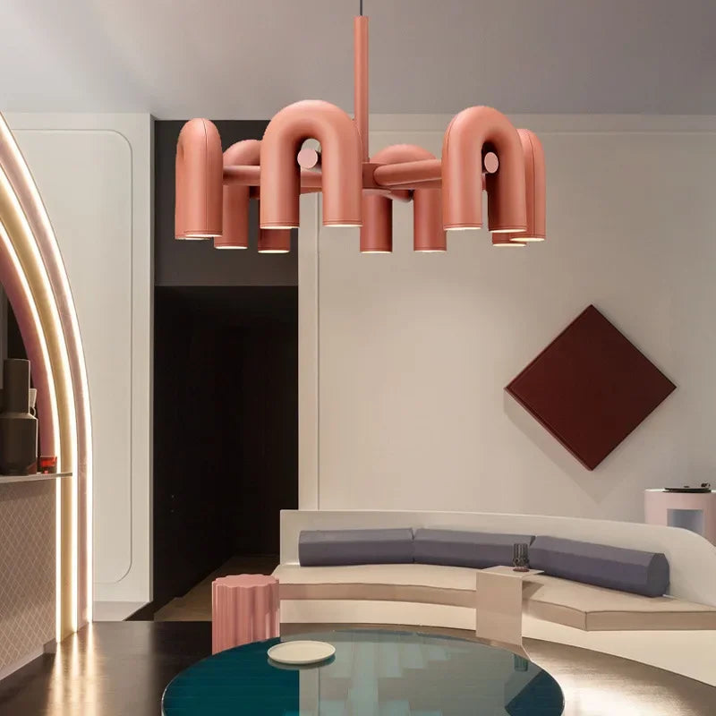 Retro Macaron U-Shape LED Pendant Chandelier