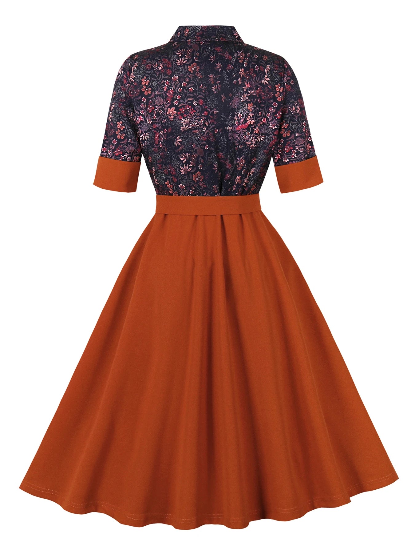 Floral Contrast Collar Fit & Flare Dress