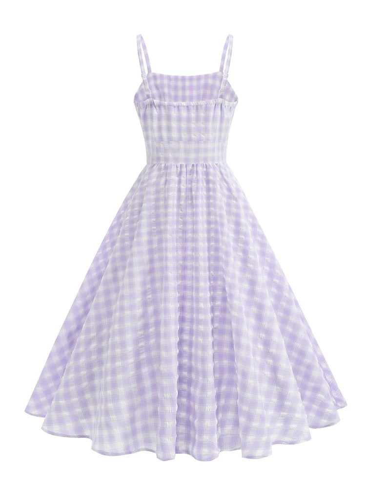 Gingham Square Neck Fit & Flare Dress
