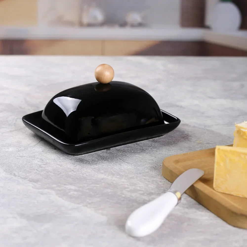 Country Kitchen Sealed Ceramic Butter Dish & Slicer Knife