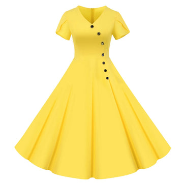 V-Neck Asymmetrical Button Midi Dress