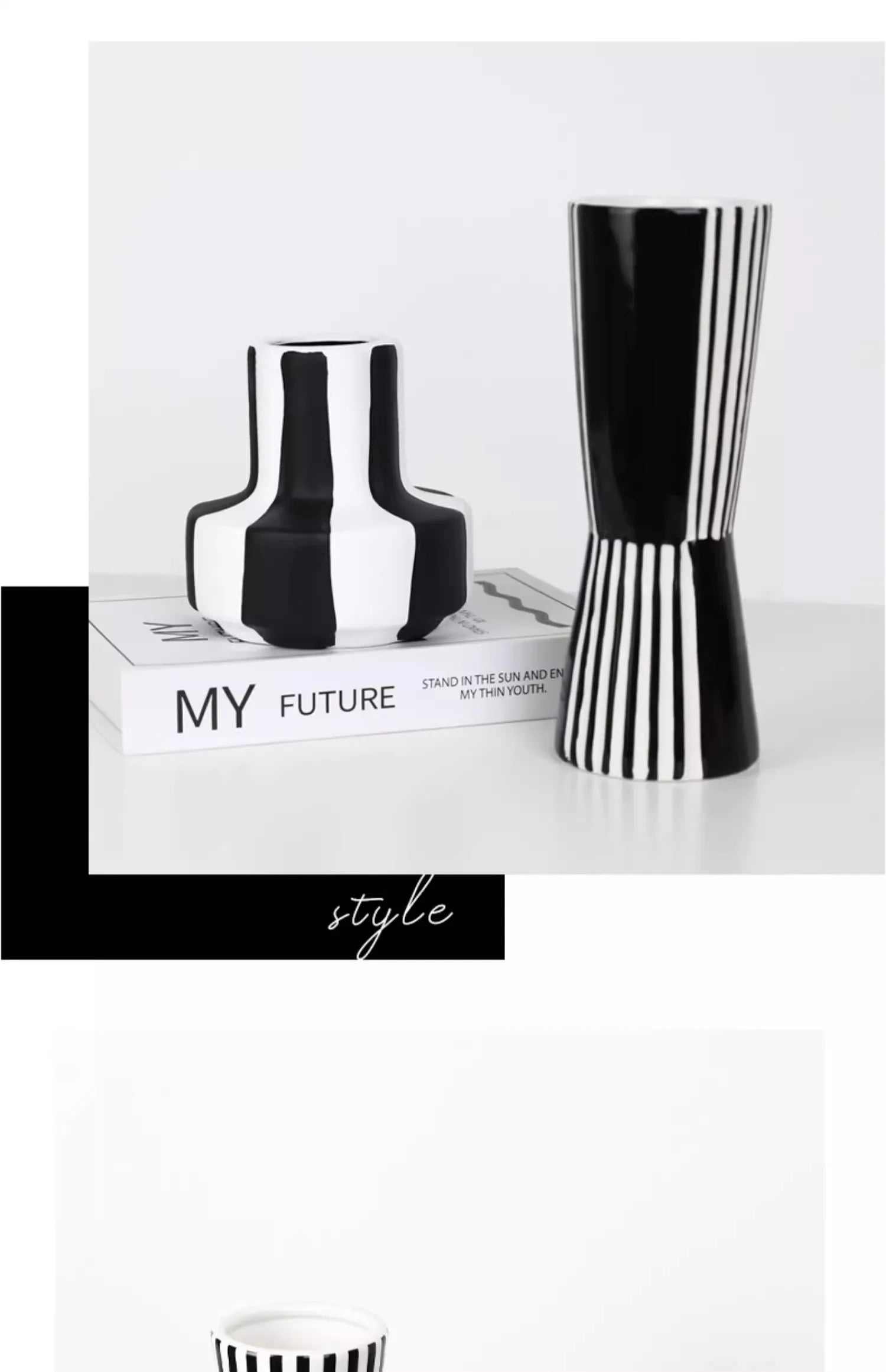 Art Deco Black & White Striped Geometric Vase