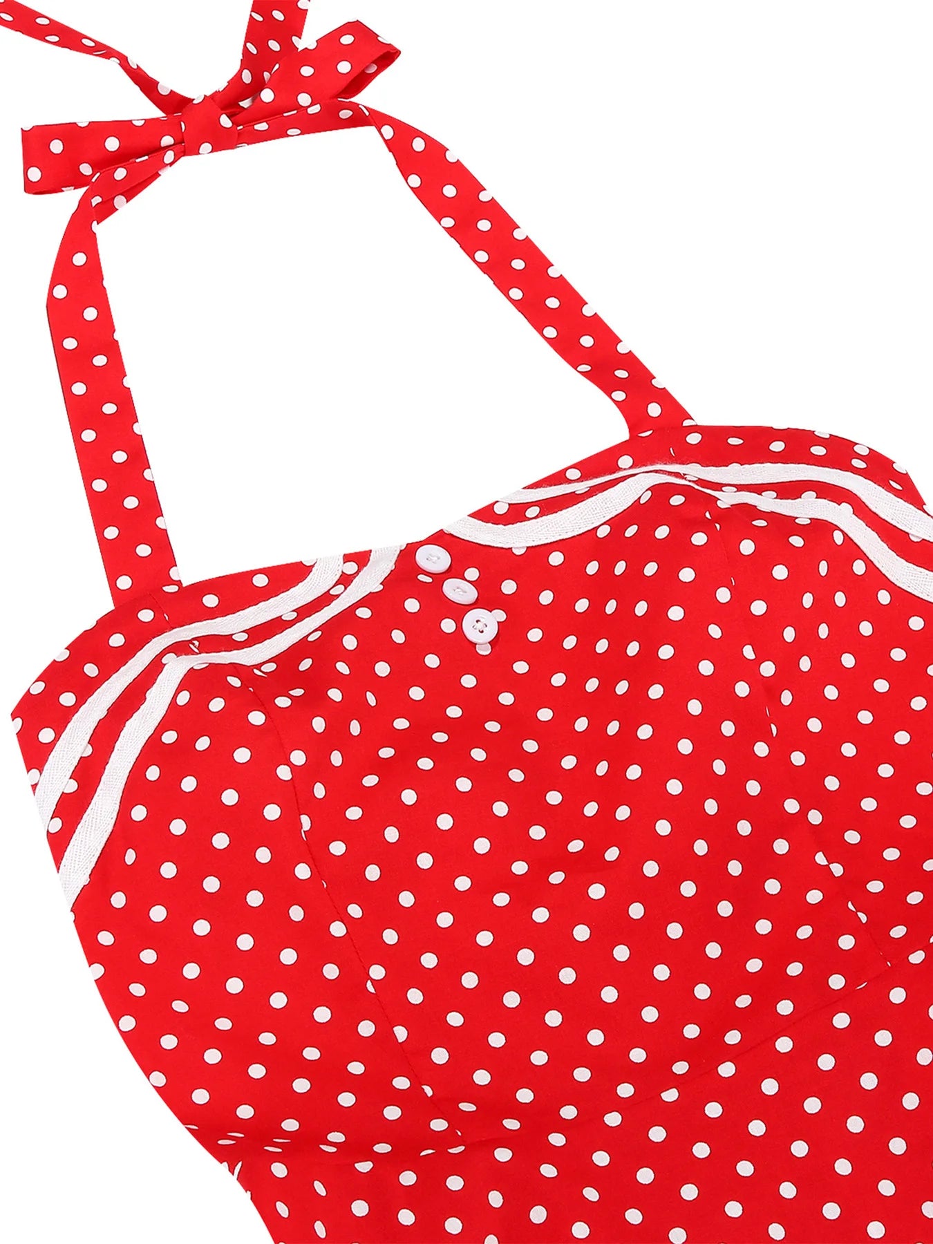 Polka Dot Trim Halter Belted Dress