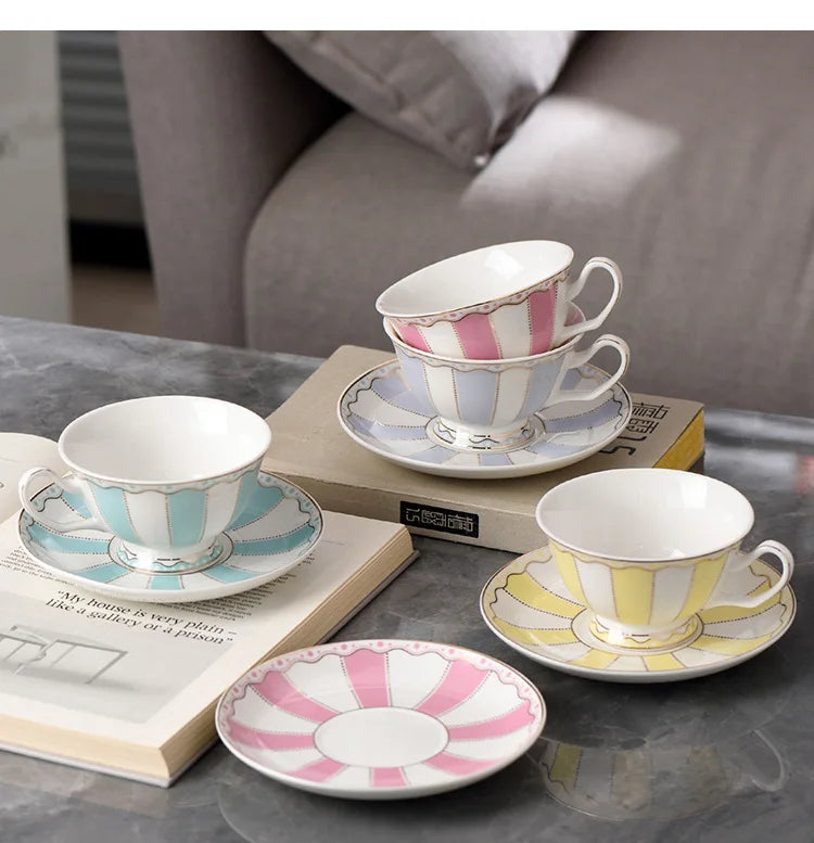 "Gilded Era" Hand-Drawn Gold Bone China Mug & Saucer Set