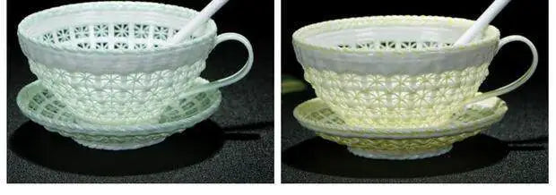 Antique Style Woven-Relief Ceramic Coffee Cup & Saucer Set