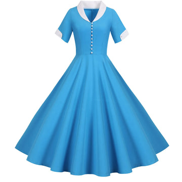 Contrast Collar Button Front Midi Dress