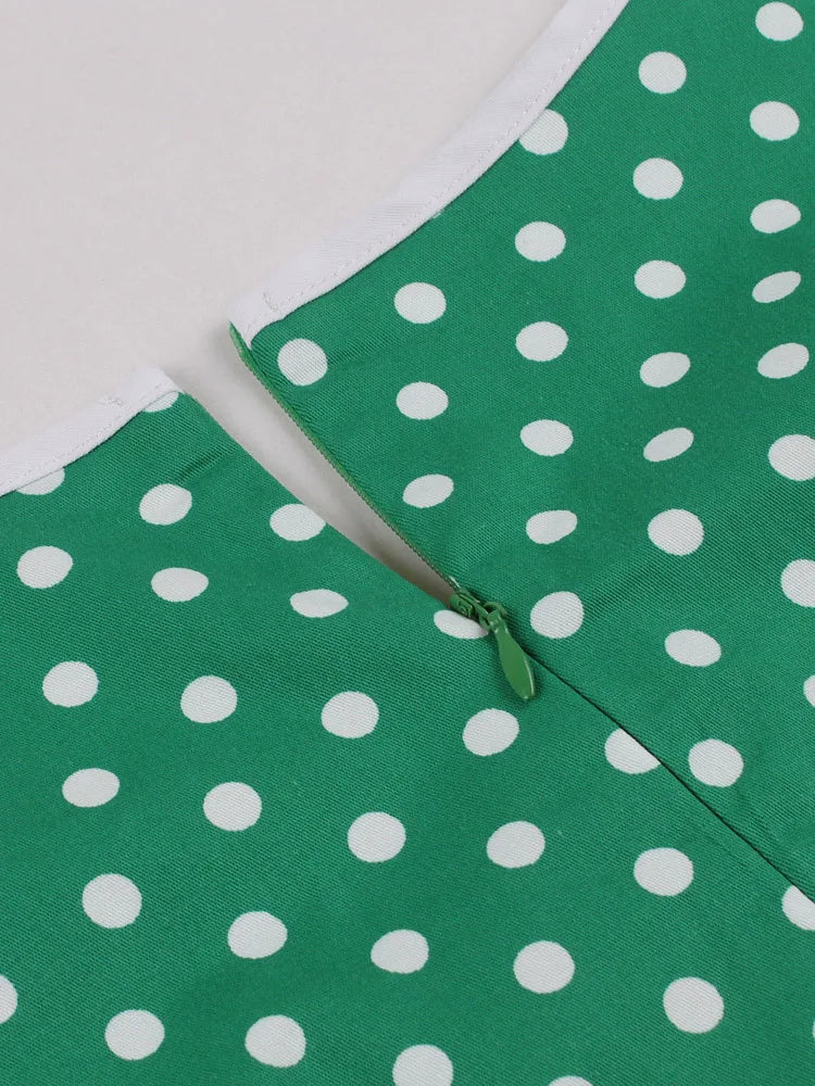 Polka Dot Short Sleeve Midi Dress with Waist Band