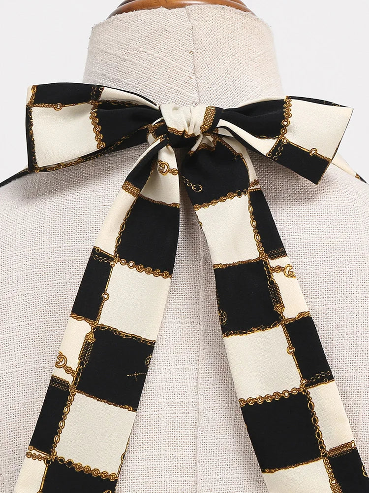 Checkered Bow Halter Fit & Flare Dress