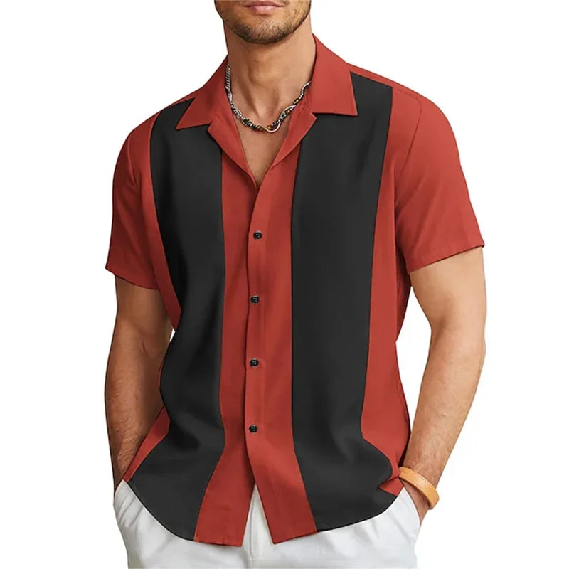 Men’s Short Sleeve Contrast Panel Button Front Shirt
