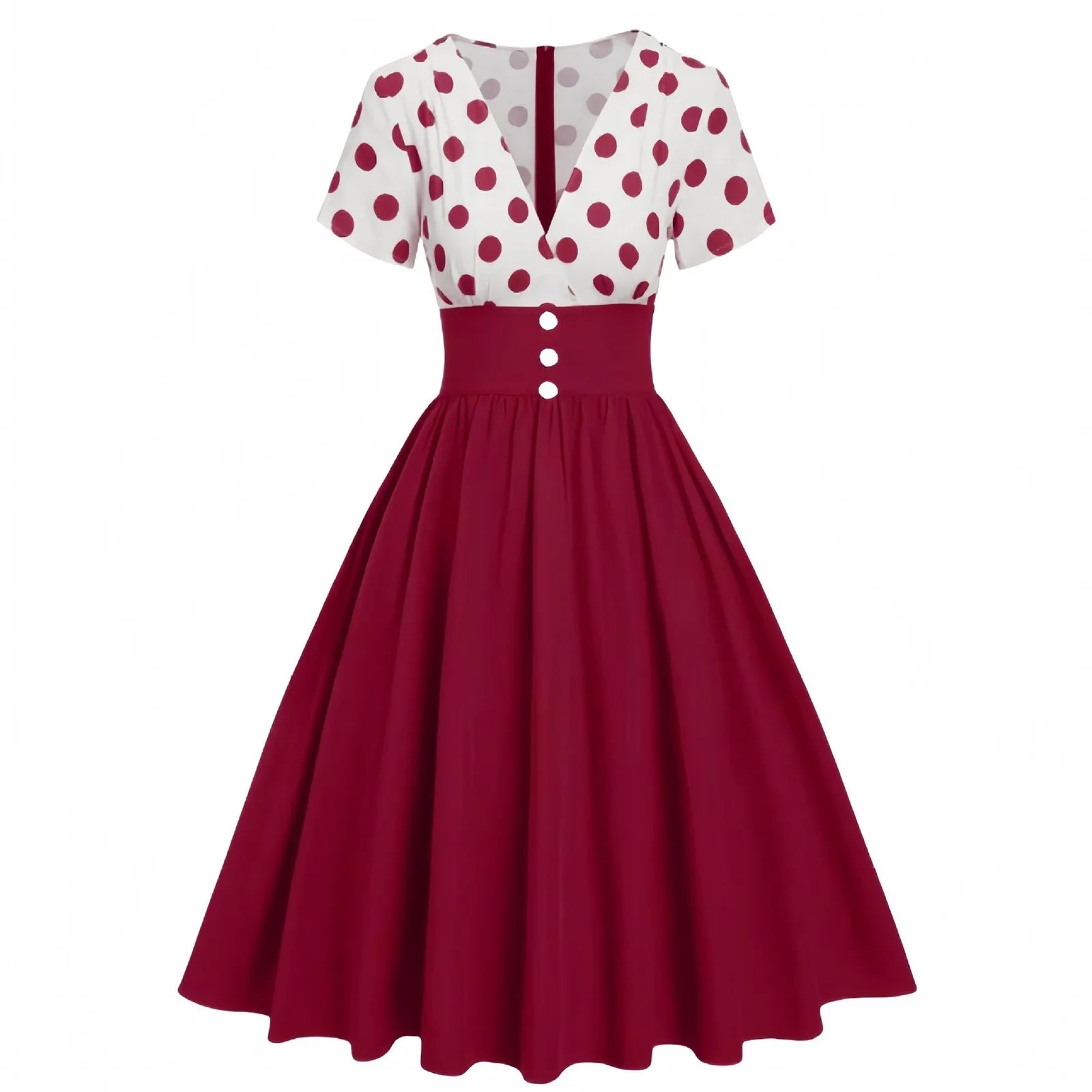 V Neck Polka Dot Fit and Flare Dress