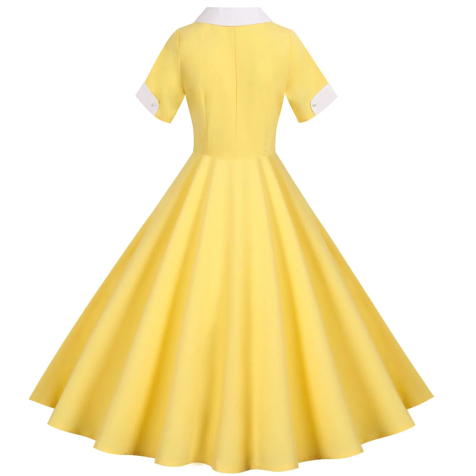 Contrast Collar Button Front Midi Dress