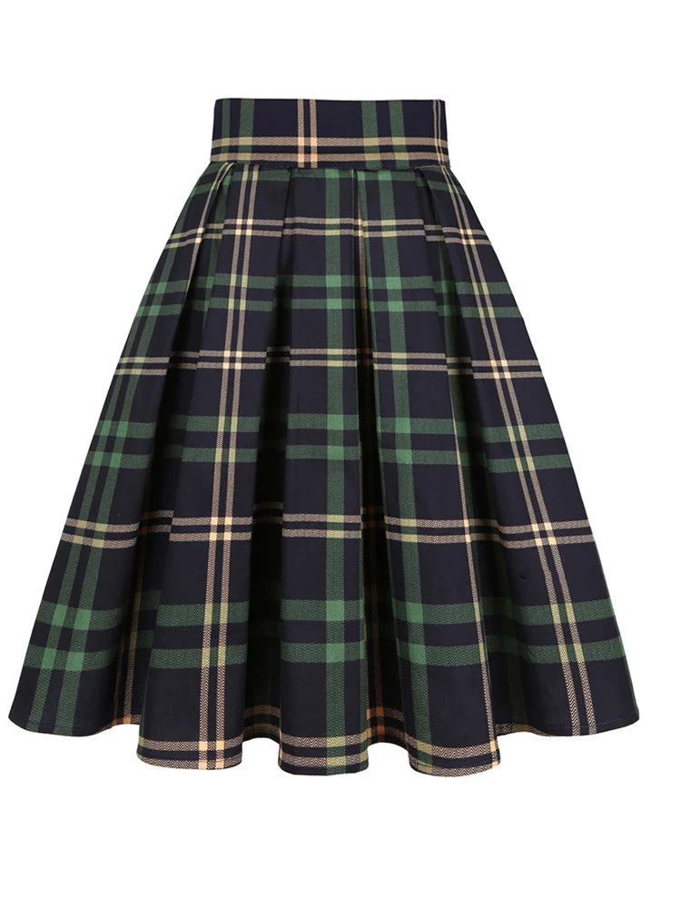 High Waist Plaid A Line Midi Skirt