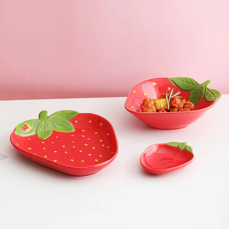 Retro Strawberry Fields Ceramic Dessert & Dipping Dish