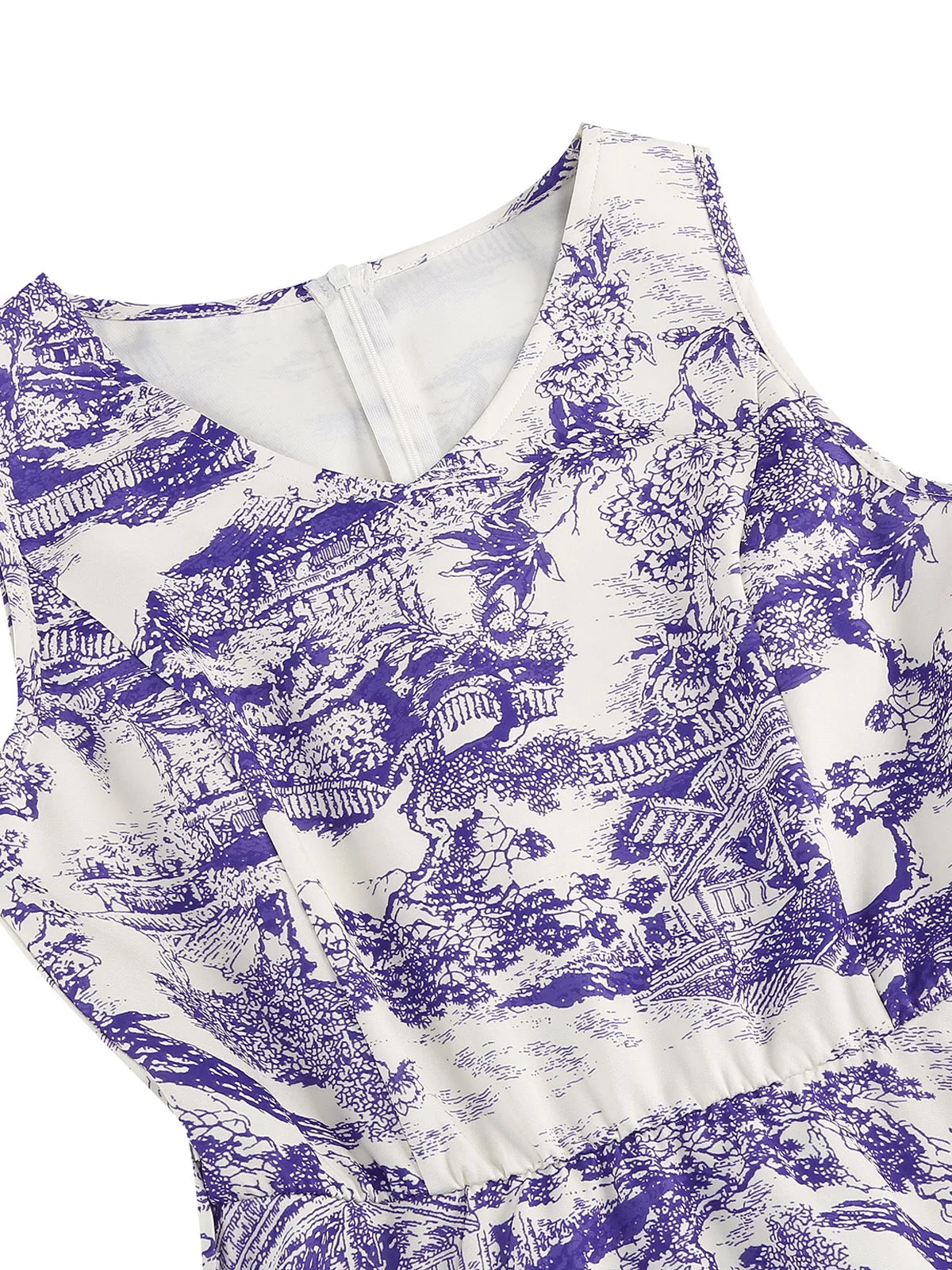 Scenic Print Belted Fit & Flare Dress