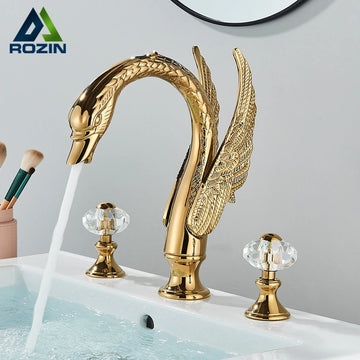 Hollywood Regency Golden Swan Dual Crystal Handle Basin Tap
