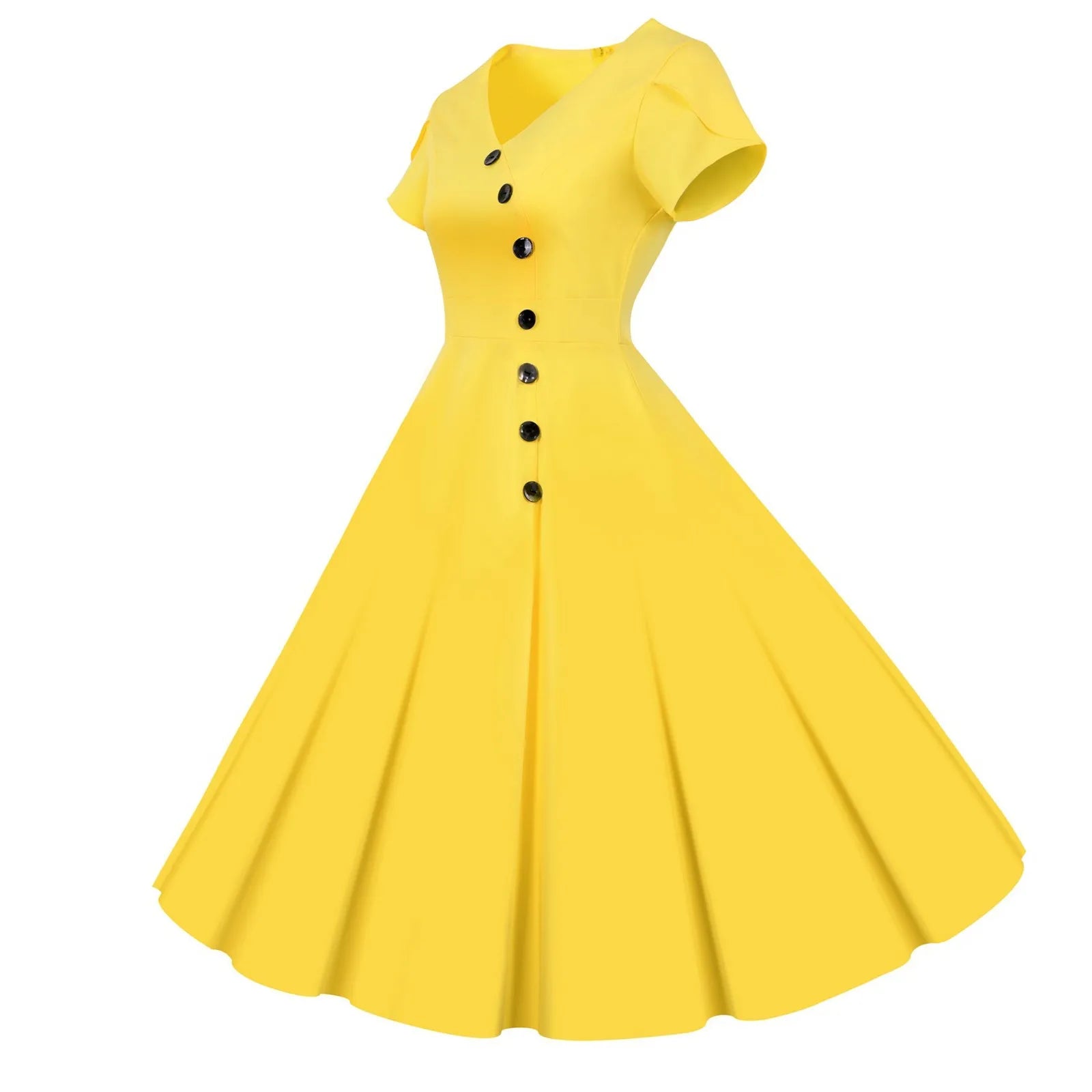 V-Neck Asymmetrical Button Midi Dress