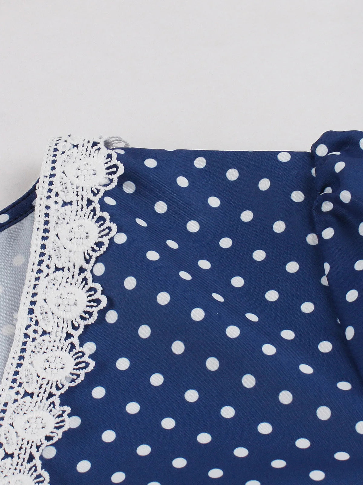 Lace Trim Polka Dot Tie-Waist Dress