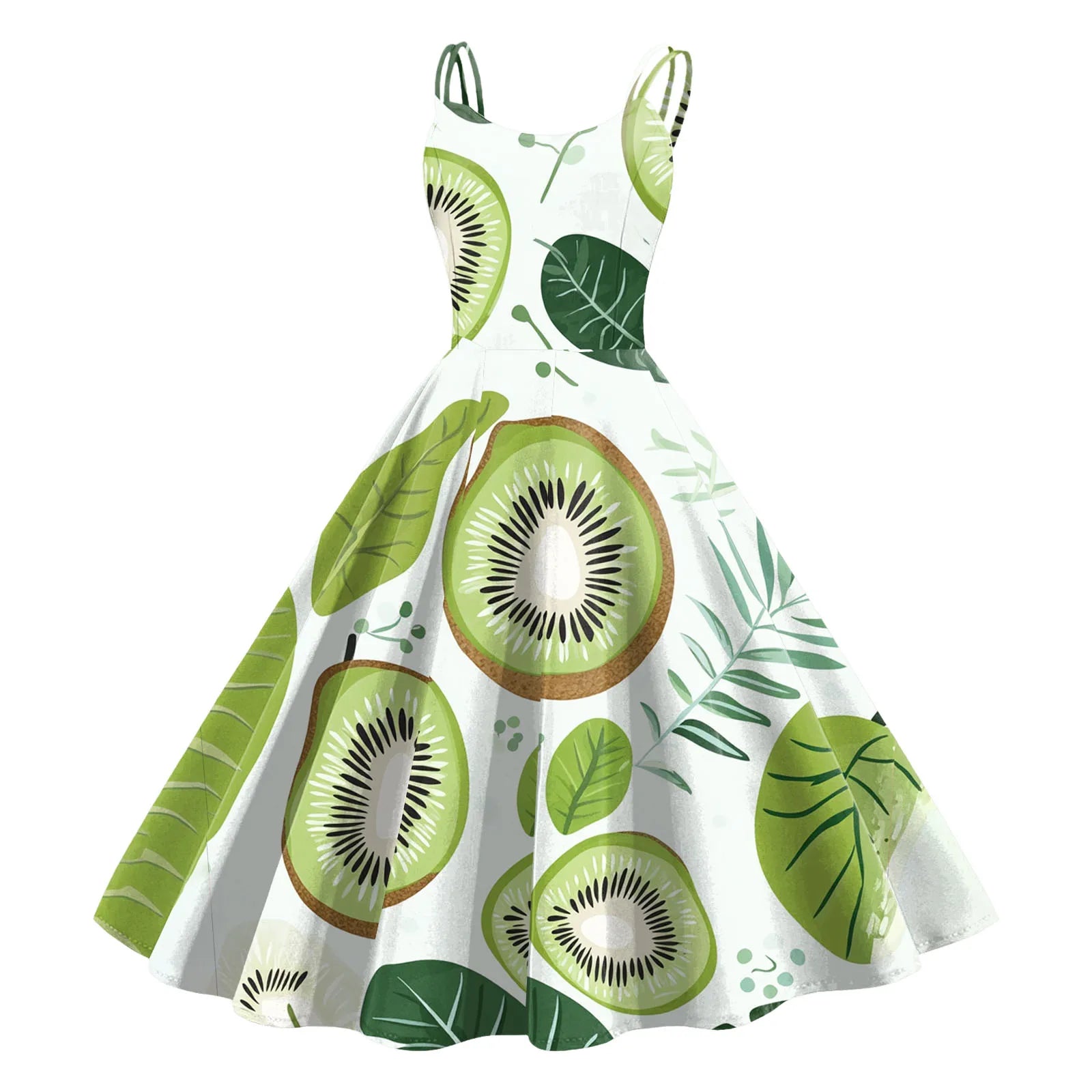 Sleeveless Fruit Print Fit and Flare Dress