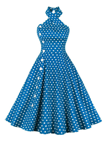 Cross Halter Polka Dot Midi Dress