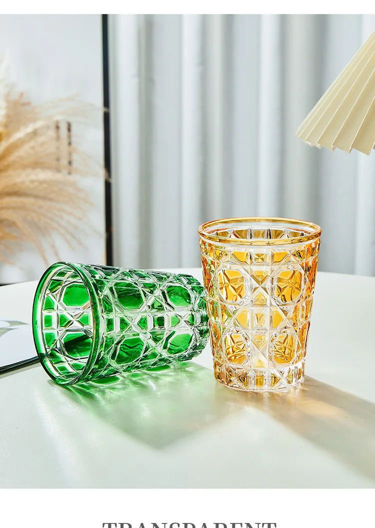 "Mad Men Era" Geometric Carved Plaid Whiskey Glass (360ml)