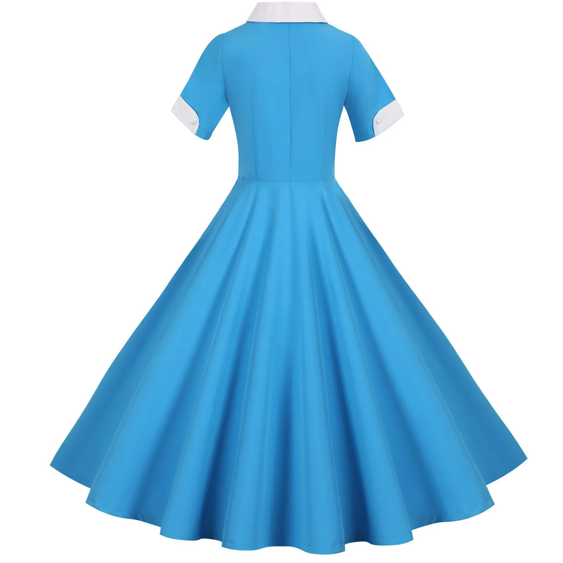 Contrast Collar Button Front Midi Dress