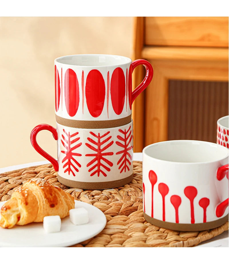 Retro Boho Painted Pattern Porcelain Stacking Mug