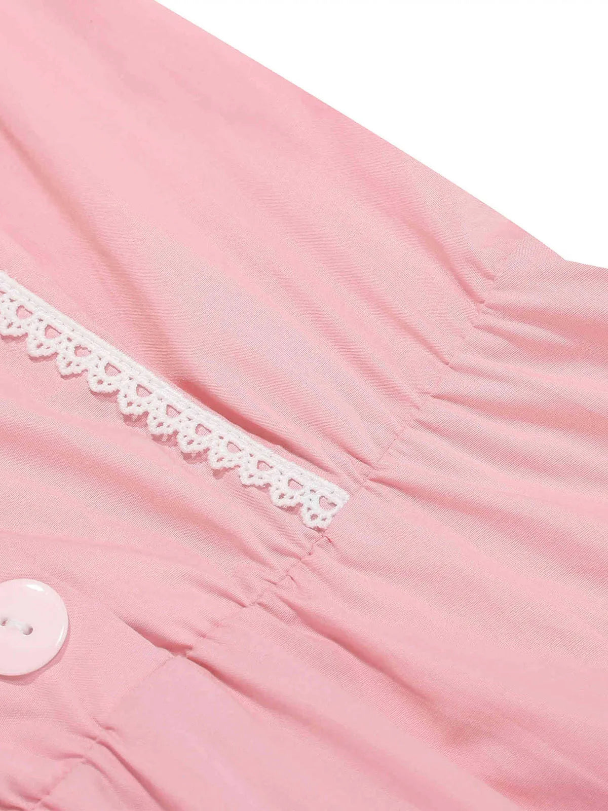 Lace Trim Contrast Collar Fit & Flare Dress