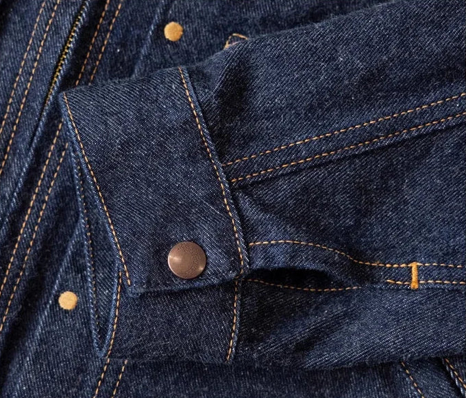 Denim Workwear Jacket with Zip Front and Snap Pockets