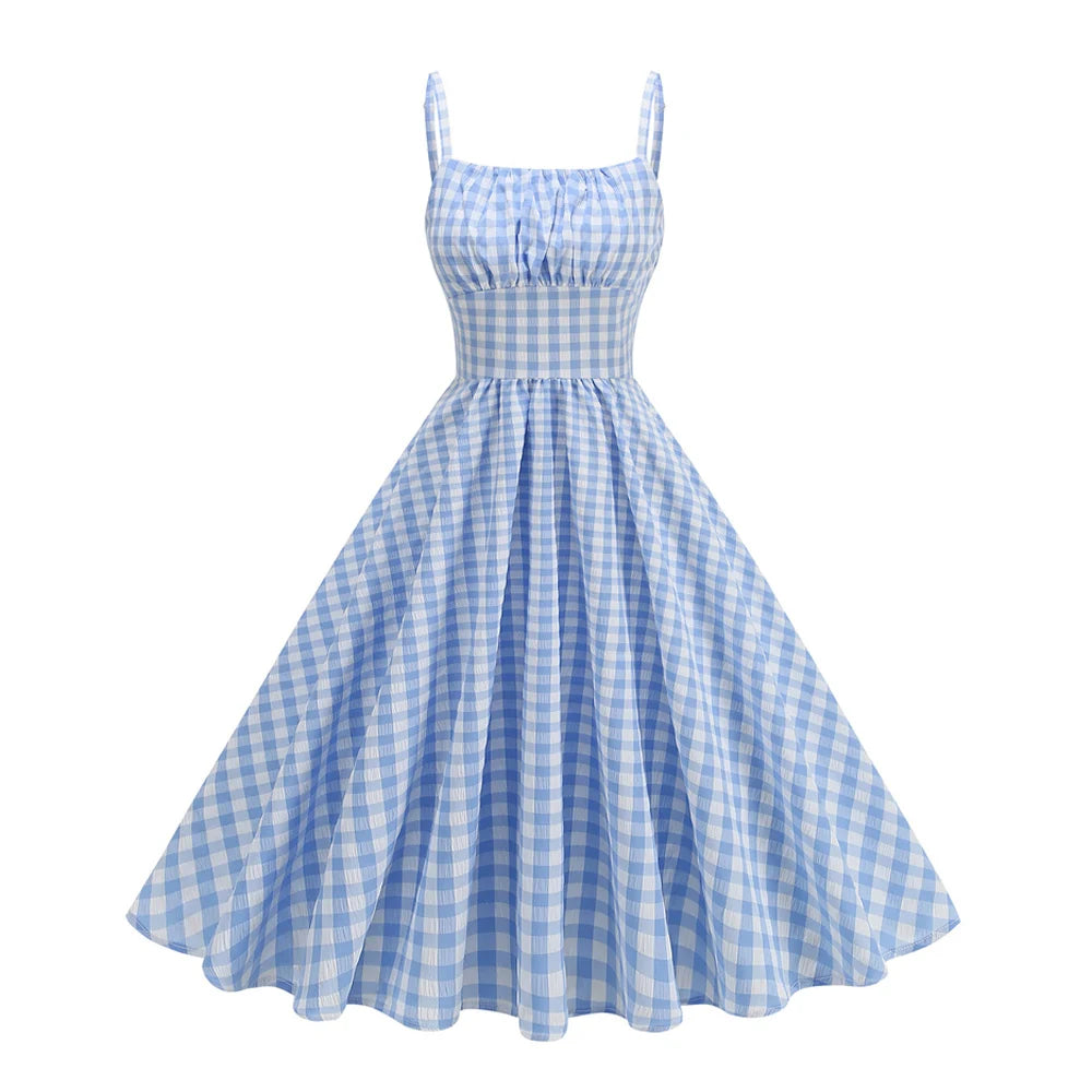 Gingham Square Neck Fit & Flare Dress