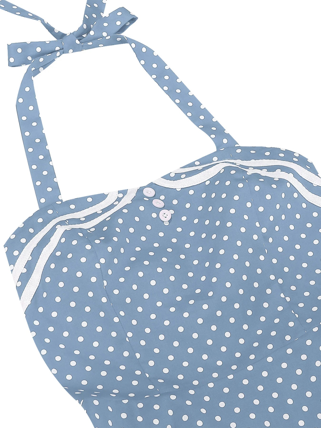 Polka Dot Trim Halter Belted Dress