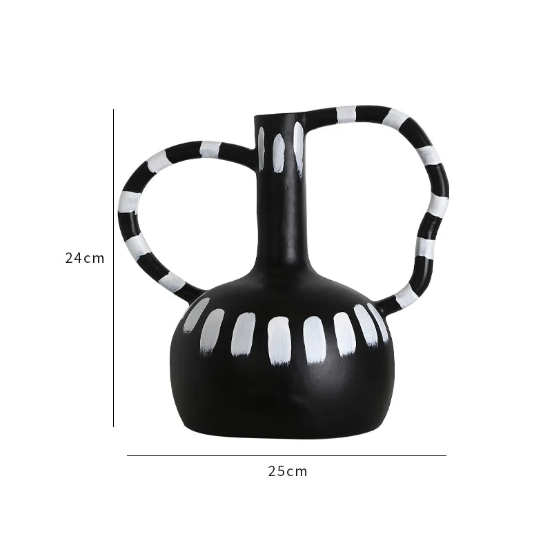 Art Deco Black & White Striped Geometric Vase
