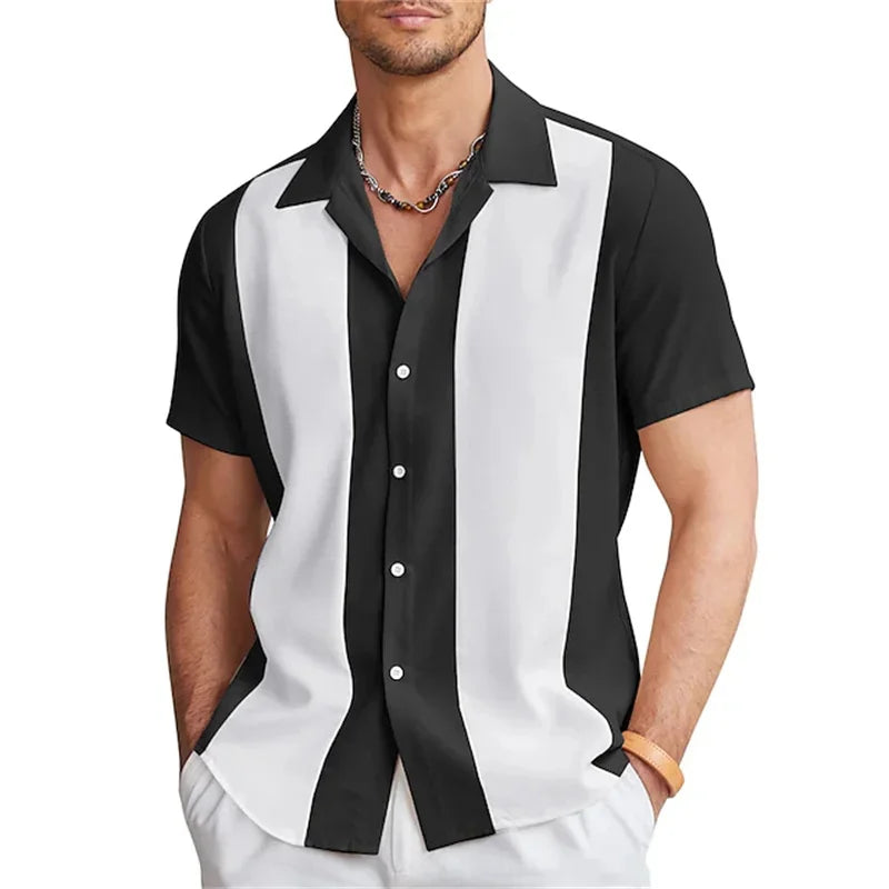 Men’s Short Sleeve Contrast Panel Button Front Shirt